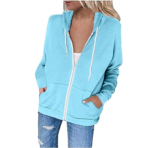 sportjacke damen angebote des tages heute Sweatjacke Damen Casual Einfarbig Jacke Reißverschluss Hoodie mit Kapuze Langarm Übergangsjacke Große Größen Pullover Leichte Kapuzenjacke Locker Streetwear von NZYIHAO