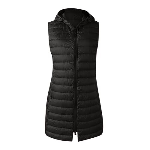 steppweste damen lang leichte damenweste Lange Steppweste Damen Ärmellos Weste mit Kapuze Einfarbig Winterjacke Leichte Jacke Große Größen Wintermantel Reißverschluss Steppjacke Locker Longweste von NZYIHAO