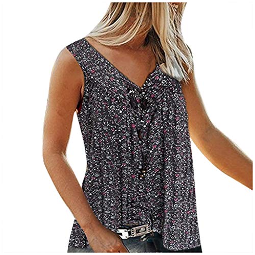 trägershirt Damen Übergroße Tank Top Damen Elegant Blumen Druck Weste V-Ausschnitt Tanktops Sommer Shirt Lang Tops Große Größen Tshirt Leichte Bluse Locker Oberteile Bequem Trägertop Blusen von NZYIHAO
