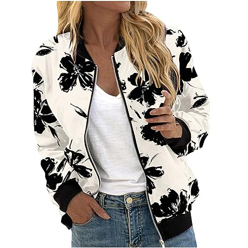 übergangsjacke damen angebote Bomberjacke Damen Casual Frühlingsjacke Einfarbig Übergangsjacke Sommerjacke mit Reißverschluss Leichte Pilotenjacke Kurze Fliegerjacke Langarm Bikerjacke Outwear von NZYIHAO