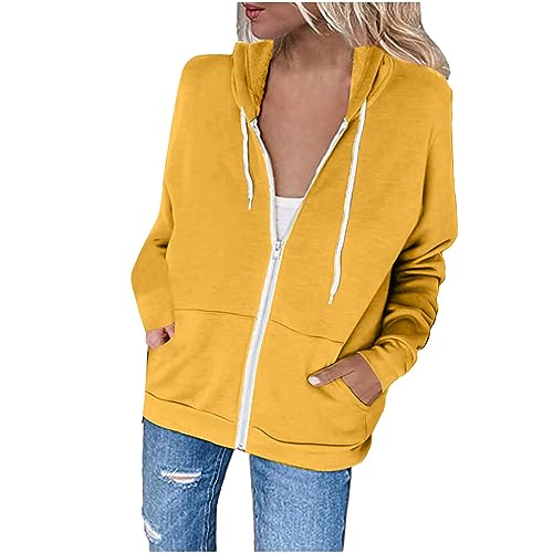 übergangsjacke damen die discounter Sweatjacke Damen Casual Einfarbig Jacke Reißverschluss Hoodie mit Kapuze Langarm Übergangsjacke Große Größen Pullover Leichte Kapuzenjacke Locker Streetwear von NZYIHAO