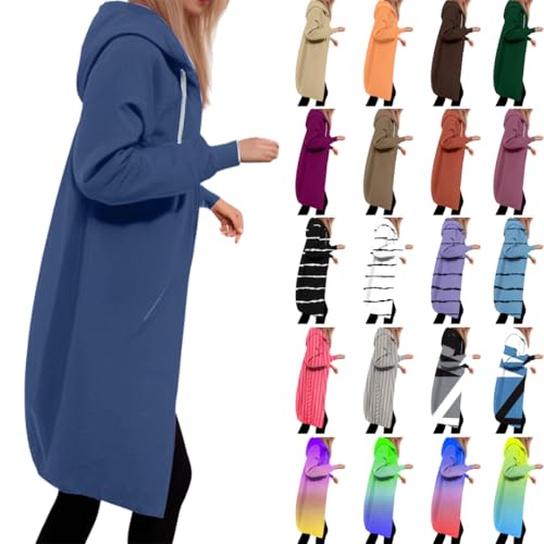 übergangsjacke damen geschenke für frauen Lang Sweatjacke Damen Casual Jacke mit Kapuze Langarm Übergangsjacke Einfarbig/Farbverlauf Kapuzenjacke Zipper Hoodie Locker Pullover Leichte Streetwear von NZYIHAO