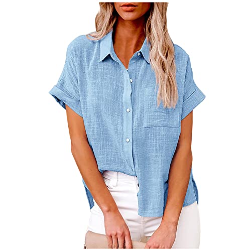 weißes hemd damen Leinenhemd Damen Elegant Einfarbig Bluse V-Ausschnitt Button Down Hemd Baumwolle Leinen Hemdbluse Sommer Tshirt Tops Leinenbluse mit Knöpfen Kurzarm/Langarm Oberteile Große Blusen von NZYIHAO