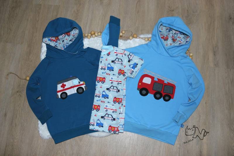 Fahrzeugpullover/Hoodie Mit Aufgesticktem Krankenwagen Oder Feuerwehrauto Und Shirt Autos | Polizei, Abschlepper Für Jungs Mädchen von NaJoLe
