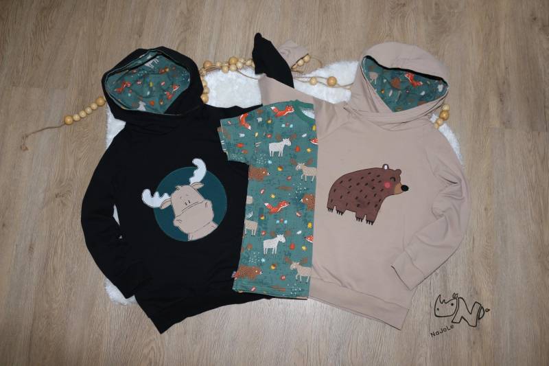 Herbstpullover/Hoodie Mit Aufgesticktem Elch Oder Bär Und Shirt Herbsttieren | Fuchs, Elch, Bär in Grün Für Jungs Mädchen von NaJoLe