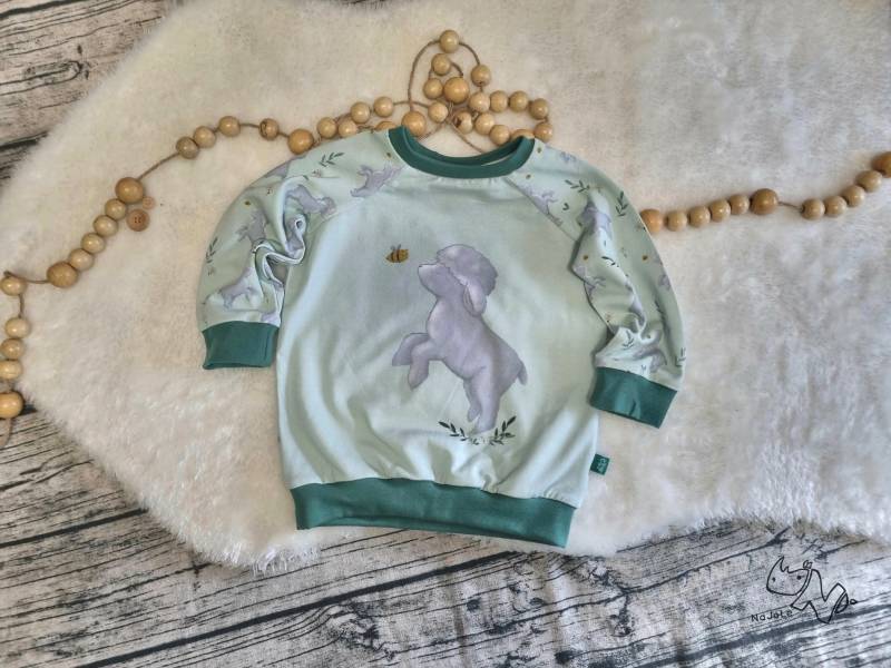 Sweatshirt/Pullover Für Mädchen Oder Jungs in Größe 86 Mint Und Grüntönen Mit Einem Schaf/Lamm Auf Dem Vorderteil von NaJoLe