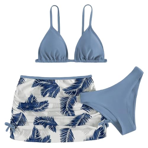 Bikini MäDchen Set 3Er RüCkenfrei Top Und Bikinihose Badeanzug Falten Mit Rock BadeanzüGe Sommer Badebekleidung Mit Blumenmuster Hautfreundlich Atmungsaktiv Schwimmanzug Strand Bademode von NaLatia