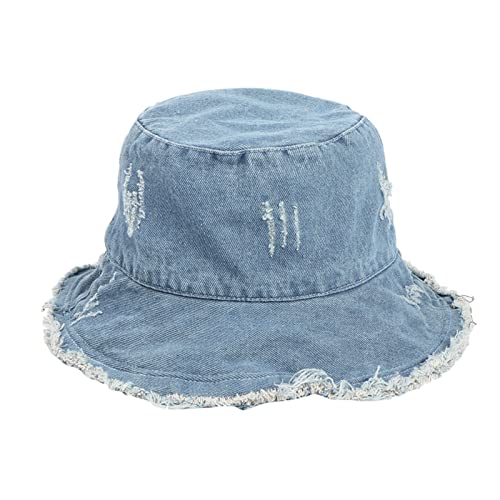 Bucket Hat, Damen Herren Denim Fischerhut mit Fransen am Hut Rand, Jeans Sonnenhut Hip Hop Hut Fashion Bucket Hat Unisex Cowboyhut Sommer Mütze Fischer Hüte von NaLatia