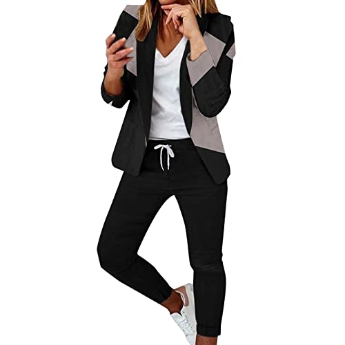 Damen Anzug Elegant 2 Teilig Hosenanzug Langarm Business Anzug Set Zweiteiler Einfarbig Blazer Hose Lange Festlich Hosenanzüge Sportlich Slimfit Streetwear Frauen Baumwolle Freizeitanzug S-XXL von NaLatia