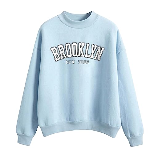 Damen Casual Brooklyn New York Letter Graphic Sweatshirt Crewneck Drop Shoulder Fleece Pullover Shirt Tops Pullover Hoodie von NaLatia