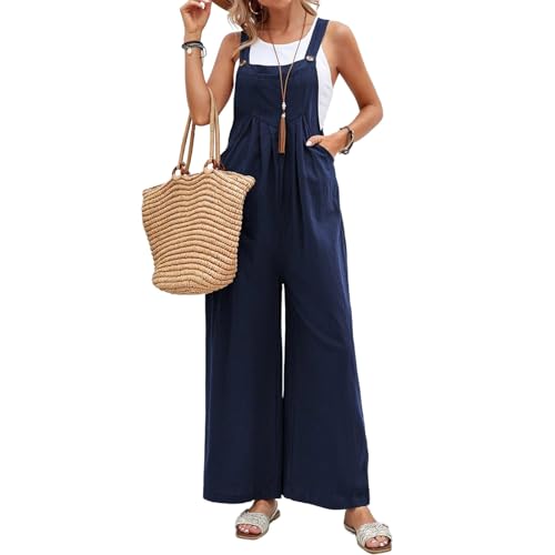 Damen Latzhose Sommer Oversize Trägerhose Beiläufig Loose Bib Pants Overall Baggy Jumpsuit Strampler Sommerhose mit Träger von NaLatia