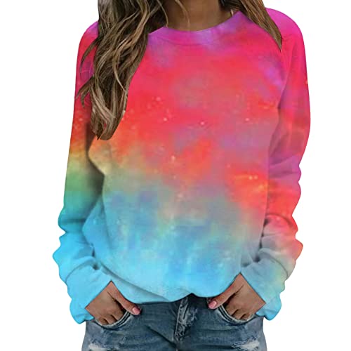 Damen Tie-Dye Sweatshirt Trägerloser Regenbogenpullover Langarmhemd Tinte Beiläufig Loose Top Pullover von NaLatia