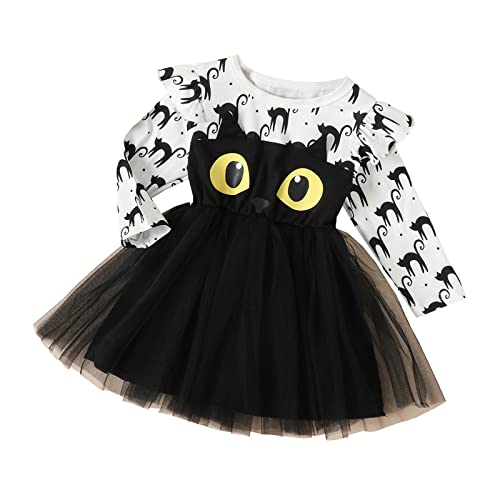 Halloween Kostüm Kinder Halloween Kostüm Kinder Kinder Kleinkind Baby Mädchen Halloween Kleid Langarm Kürbis Fledermaus Print Tutu Kleid Halloween Outfit Kleidung Pumpkin Halloween Party Kürbiskostüm von NaLatia
