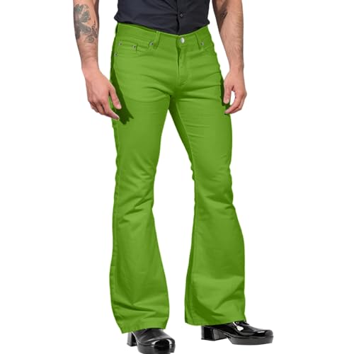 Hippie Kostüm Herren Herren Schlaghose Mit Ausgestelltem Bein Vintage Punk Geradem Bein Denim Jeans Schlaghose Mit Tasche Relaxed Stretch Bell Bottom Fit hip hop Felsen Hose retro von NaLatia