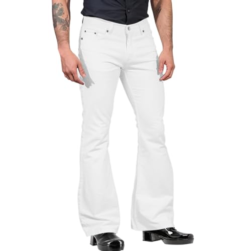 Hippie Kostüm Herren Herren Schlaghose Mit Ausgestelltem Bein Vintage Punk Geradem Bein Denim Jeans Schlaghose Mit Tasche Relaxed Stretch Bell Bottom Fit hip hop Felsen Hose retro von NaLatia
