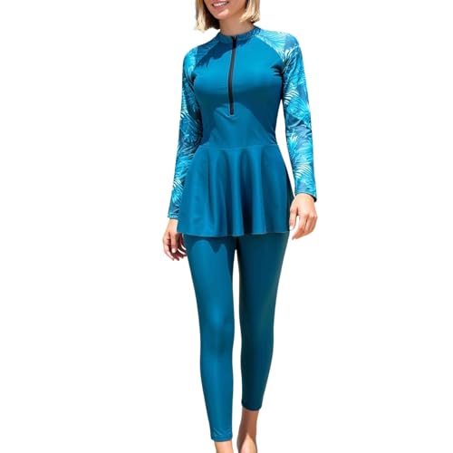 NaLatia 2-tlg Burkini Set Damen - Muslimische Bademode Langarm Schwimmoberteil - Modest Volle Abdeckung Schnelltrocknend Sport Schwimmanzug von NaLatia