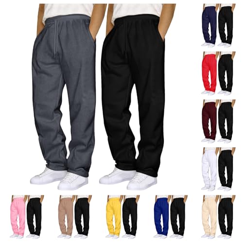 NaLatia 2PC Baggy Jogginghose Herren Breite Jogging Hose Weites Bein Baumwolle Elastische Taille Sweatpants Lang Sporthose Sweat Pants Men Winter Warme Männer Sweathose Mit Taschen von NaLatia