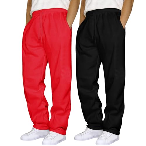 NaLatia 2PC Baggy Jogginghose Herren Breite Jogging Hose Weites Bein Baumwolle Elastische Taille Sweatpants Lang Sporthose Sweat Pants Men Winter Warme Männer Sweathose Mit Taschen von NaLatia