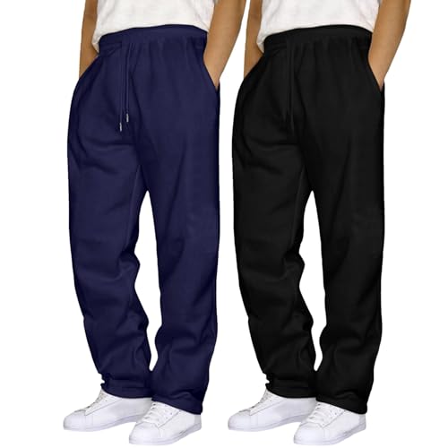 NaLatia 2PC Baggy Jogginghose Herren Breite Jogging Hose Weites Bein Baumwolle Elastische Taille Sweatpants Lang Sporthose Sweat Pants Men Winter Warme Männer Sweathose Mit Taschen von NaLatia