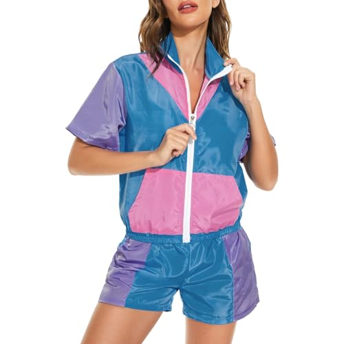 NaLatia 90er 80er Jahre Outfit Damen,80er 90er Jacke Kurze Hosen Trainingsanzug Retro Anzug Karneval Kostüm Damen von NaLatia
