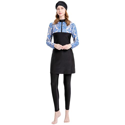 NaLatia Bescheidener 3tlg Burkini - Badeanzug Damen mit Hose & Hijab - Modest Langarm Schnelltrocknend Voll Bedeckt Bademode Sport Schwimmanzug von NaLatia