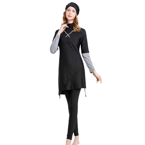 NaLatia Burkini Muslimische Bademode Damen Hijab Burkini Vollabdeckung Islamischen Badeanzug Langarm Modest Schwimmanzug 3tlg Farbe Kontrast Badebekleidung von NaLatia