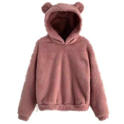 NaLatia Damen Hoodie Mit Ohren Teddyfce Pullover Flauschig Warm Kapuze Elegant Pullover Frauen Plüsch Fce Einfarbig Pulli Damen Pullover von NaLatia