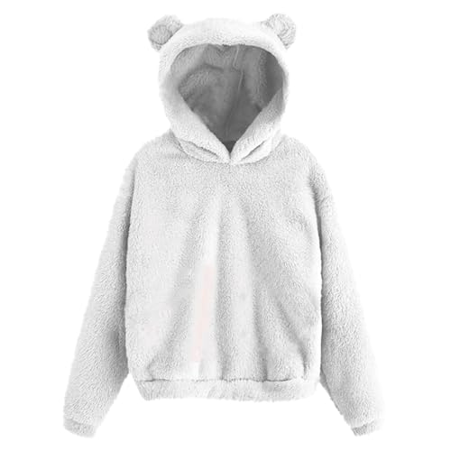 NaLatia Damen Hoodie Mit Ohren Teddyfce Pullover Flauschig Warm Kapuze Elegant Pullover Frauen Plüsch Fce Einfarbig Pulli Damen Pullover von NaLatia