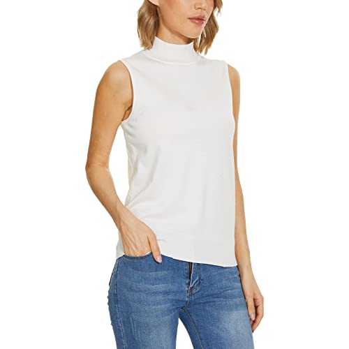 NaLatia Damen Rolli Top Elegant Rollkragenshirt Ärmellos Dünn Leicht Rollkragen Stretch Unterziehrolli Basic Tops Slim Fit Gerippt Weste von NaLatia