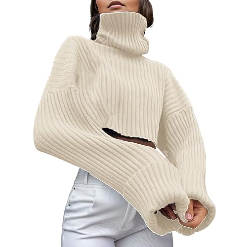 NaLatia Damen Rollkragenpullover Drop Shoulder Kurz Pullover Sweater von NaLatia