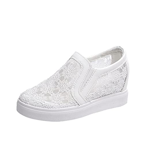NaLatia Damen Sneaker Damen Bequem Slip On Sneakers Mesh Stickerei Blume Leichte Atmungsaktiv Keilabsatz Freizeitschuhe Walkingschuhe Loafers von NaLatia