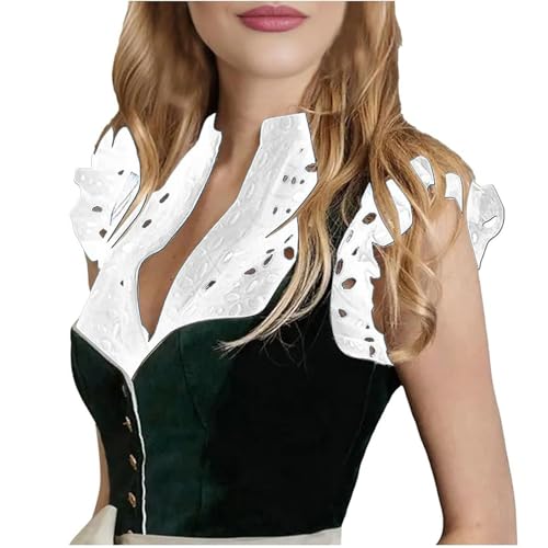 NaLatia Dirndl Bluse Damen Kurzarm Baumwolle Trachten Trachtenbluse Weiß Schwarz Flügelärmel Dirndlbluse Elegante Spitzenbluse Spitze Hollow Out Tracht Trachtenmi Hochgeschlossen Oktoberfest Kostüm von NaLatia