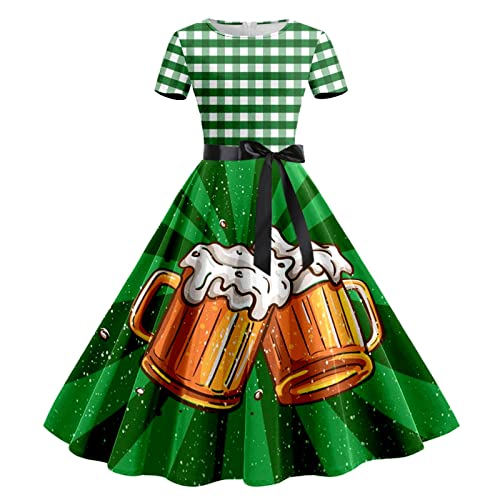 NaLatia Dirndl Damen Gründirndlkleid Damen Bier Kostüm Dirndl Damen Kleider Sommer Frauen Bier Kostüme Kopfschmuck Festival Tracht Cosplay Und Frauen Traditionelle Kleidung Kleid Kariert Damen von NaLatia