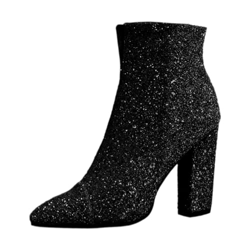 NaLatia Glitzer Stiefeletten Damen Damen Chunky Heels Ankle Boots Glitzer Stiefeletten mit Blockabsatz und Reißverschluss Absatz Pailletten Schuhe von NaLatia