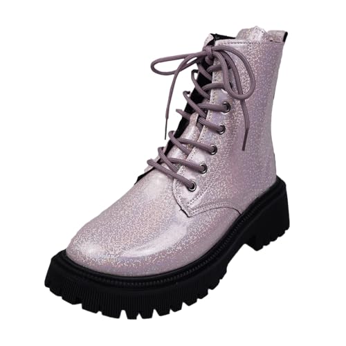 NaLatia Glitzer Stiefeletten Damen Damen Stiefeletten zum Schnüren mit Blockabsatz mit Reißverschluss von NaLatia