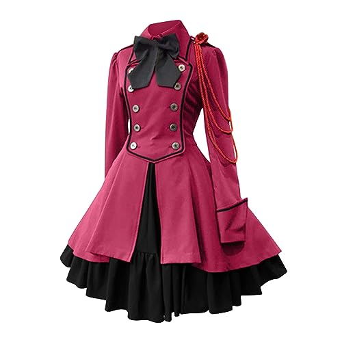 Hexenkostüm Damen Damen Elegant Rockabilly Kleid Swing A-Linie Partykleider Vintage Steampunk Kostüm Hohe Taille Cocktailkleid Festliches Halloween Petticoat Faltenrock Mittelalterkleid von NaLatia