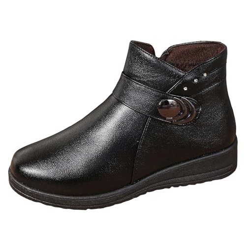 NaLatia Orthopädische Stiefel für Damen, Metallschnalle, echtes Leder, Wolle, Winter, warm, rutschfest, Plüschfutter, Stiefeletten mit seitlichem Reißverschluss von NaLatia