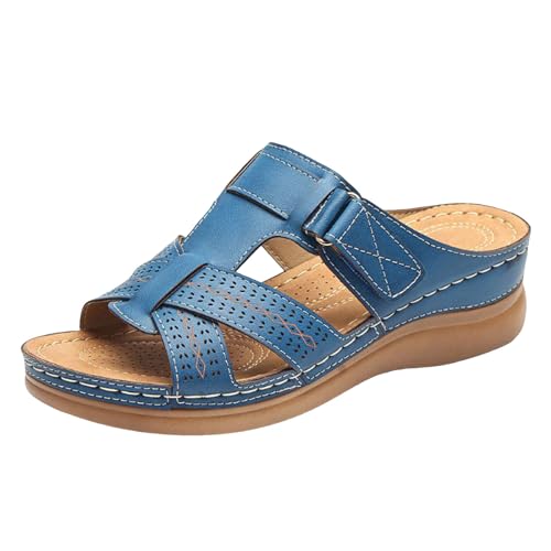 NaLatia Pantoletten Damen Freizeit Plateau Sandalen Sommer Keilabsatz Leder Hausschuhe rutschfeste Strand Bequeme Sandaletten Frauen Vintage Sommerschuhe von NaLatia