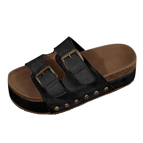 NaLatia Pantoletten Damen Freizeit Plateau Sandalen Sommer Keilabsatz Leder Hausschuhe rutschfeste Strand Bequeme Sandaletten Frauen Vintage Sommerschuhe von NaLatia