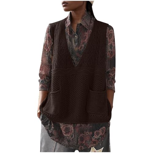 NaLatia Pullunder Damen ärmellos Strickweste Damen Oversize Pullover Damen Elegant Strickpullover V-Ausschnitt Strickpulli Casual Damen Herbst Pullover Winterpullover von NaLatia