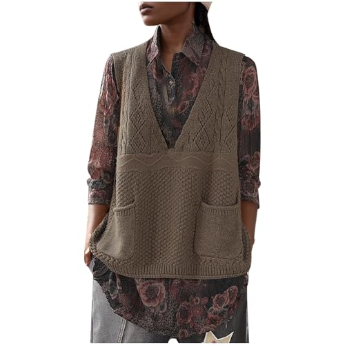 NaLatia Damen Pullunder Ärmellos Strickweste Oversize Elegant Strickpullover V-Ausschnitt Strickpulli Casual Herbst Winterpullover von NaLatia