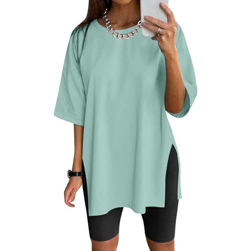 NaLatia Tshirt Damen Oversize Sportshirt Kurzarm Blusen Sommer Lockere Oberteile Funktionsshirt Tunika Locker mit Schlitzen NaLatia Tshirt Damen Oversize Sportshirt Kurzarm Blusen Sommer Lockere Oberteile Funktionsshirt Tunika Locker mit Schlitzen von NaLatia