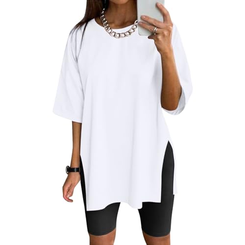 NaLatia Tshirt Damen Oversize Sportshirt Kurzarm Blusen Sommer Lockere Oberteile Funktionsshirt Tunika Locker mit Schlitzen von NaLatia