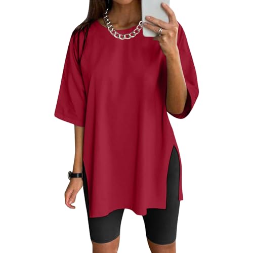 NaLatia Tshirt Damen Oversize Sportshirt Kurzarm Blusen Sommer Lockere Oberteile Funktionsshirt Tunika Locker mit Schlitzen NaLatia Tshirt Damen Oversize Sportshirt Kurzarm Blusen Sommer Lockere Oberteile Funktionsshirt Tunika Locker mit Schlitzen von NaLatia