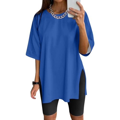 NaLatia Tshirt Damen Oversize Sportshirt Kurzarm Blusen Sommer Lockere Oberteile Funktionsshirt Tunika Locker mit Schlitzen NaLatia Tshirt Damen Oversize Sportshirt Kurzarm Blusen Sommer Lockere Oberteile Funktionsshirt Tunika Locker mit Schlitzen von NaLatia
