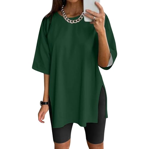 NaLatia Tshirt Damen Oversize Sportshirt Kurzarm Blusen Sommer Lockere Oberteile Funktionsshirt Tunika Locker mit Schlitzen von NaLatia