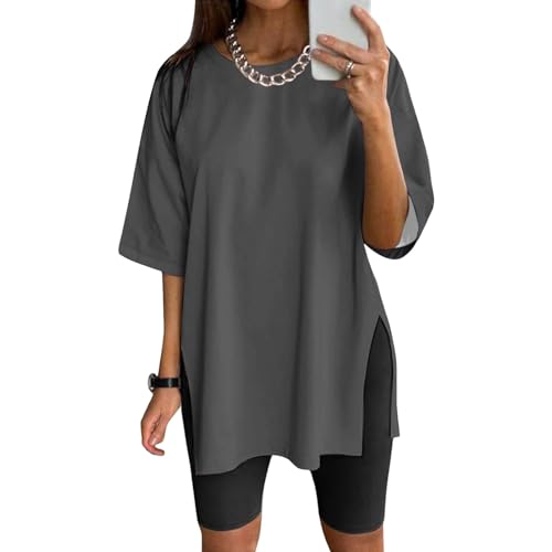 NaLatia Tshirt Damen Oversize Sportshirt Kurzarm Blusen Sommer Lockere Oberteile Funktionsshirt Tunika Locker mit Schlitzen NaLatia Tshirt Damen Oversize Sportshirt Kurzarm Blusen Sommer Lockere Oberteile Funktionsshirt Tunika Locker mit Schlitzen von NaLatia