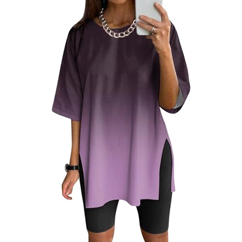 NaLatia Tshirt Damen Oversize Sportshirt Kurzarm Blusen Sommer Lockere Oberteile Funktionsshirt Tunika Locker mit Schlitzen von NaLatia