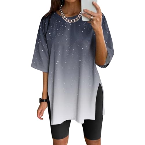 NaLatia Tshirt Damen Oversize Sportshirt Kurzarm Blusen Sommer Lockere Oberteile Funktionsshirt Tunika Locker mit Schlitzen NaLatia Tshirt Damen Oversize Sportshirt Kurzarm Blusen Sommer Lockere Oberteile Funktionsshirt Tunika Locker mit Schlitzen von NaLatia