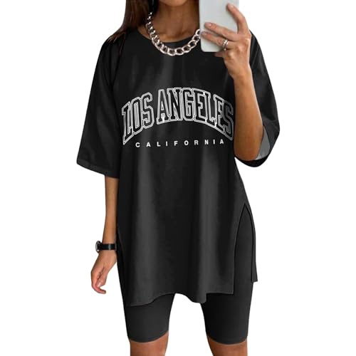 NaLatia Tshirt Damen Oversize Sportshirt Kurzarm Blusen Sommer Lockere Oberteile Funktionsshirt Tunika Locker mit Schlitzen von NaLatia